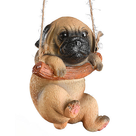 National Tree Co. Pug Puppy On A Swing Solid Wall Sculpture, One Size, Brown