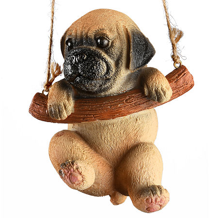 National Tree Co. Pug Puppy On A Swing Solid Wall Sculpture, One Size, Brown