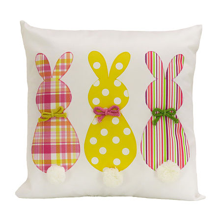 National Tree Co. Bunny Trio Easter Square Throw Pillow, One Size, Beige