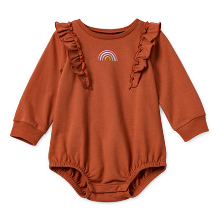 Okie Dokie Baby Girls Long Sleeve Romper, Newborn, Brown