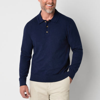 St. John's Bay Fine Gauge Polo Mens Long Sleeve Pullover Sweater