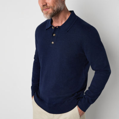 St. John's Bay Fine Gauge Polo Mens Long Sleeve Pullover Sweater