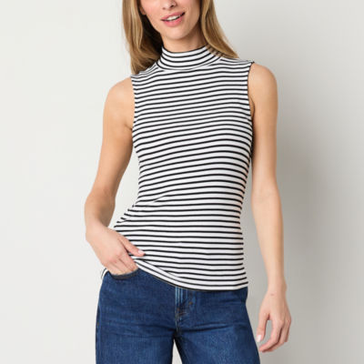 a.n.a Womens Ribbed Sleeveless Mock Neck Top