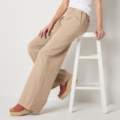 a.n.a Cotton Tencel Utility Womens Highest Rise Wide Leg Cargo Pant