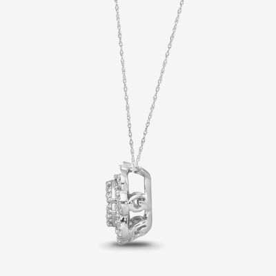 Womens 1/4 CT. T.W. Natural White Diamond 10K White Gold Round Pendant Necklace