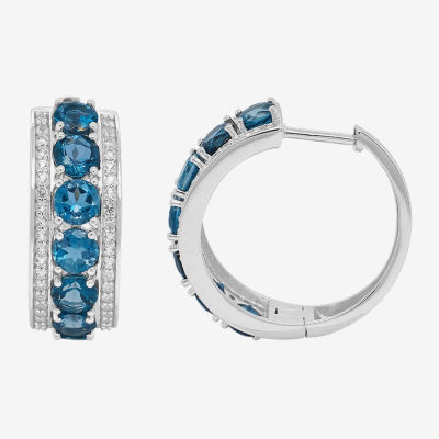 Genuine Blue Topaz Sterling Silver 23.5mm Round Hoop Earrings