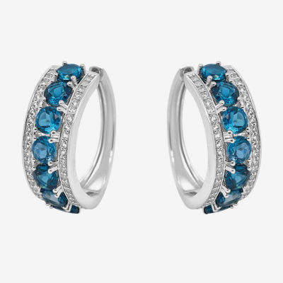 Genuine Blue Topaz Sterling Silver 23.5mm Round Hoop Earrings