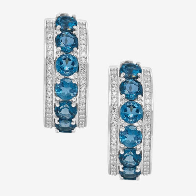 Genuine Blue Topaz Sterling Silver 23.5mm Round Hoop Earrings