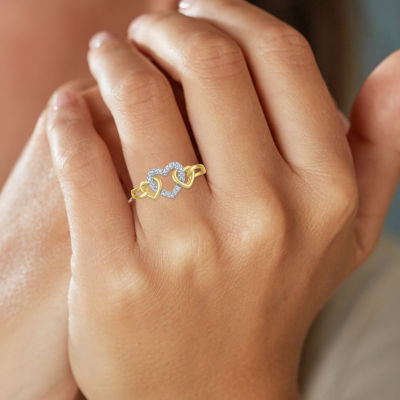 (G-H / I1-I2) Womens Diamond-Accent Lab-Grown Diamond 10K Gold Heart Cocktail Ring