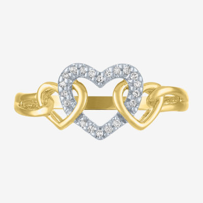 (G-H / I1-I2) Womens Diamond-Accent Lab-Grown Diamond 10K Gold Heart Cocktail Ring