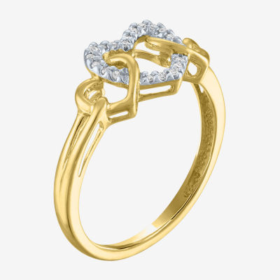 (G-H / I1-I2) Womens Diamond-Accent Lab-Grown Diamond 10K Gold Heart Cocktail Ring