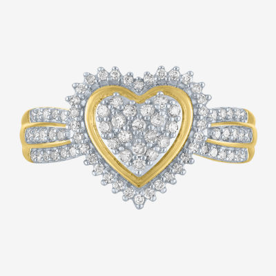 (G-H / I1-I2) Womens 1/3 CT.T.W. Lab-Grown Diamond 10K Gold Heart Halo Cocktail Ring