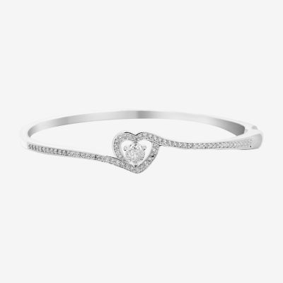 Sparkle Allure Pure Silver Over Brass Heart Bangle Bracelet