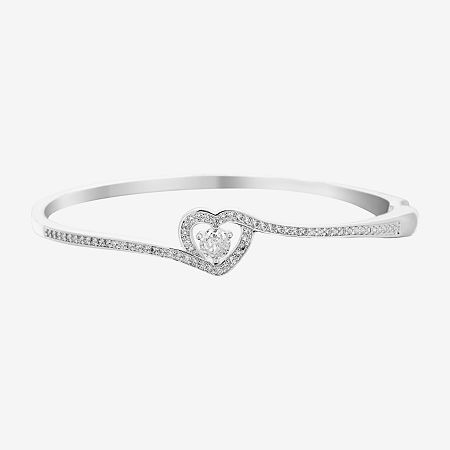 Sparkle Allure Womens Cubic Zirconia Silver Tone Pure Silver Over Brass Heart Bangle Bracelet