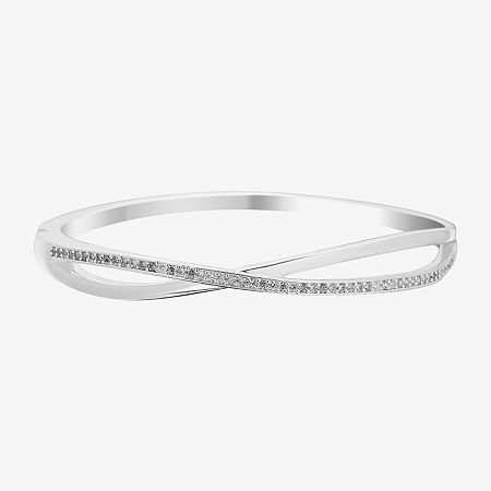 Sparkle Allure Twist Womens Cubic Zirconia Silver Tone Pure Silver Over Brass Bangle Bracelet