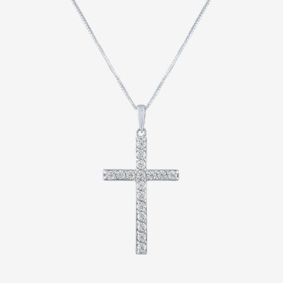(G-H / Si2-I1) Womens 1/3 CT. T.W. Lab Grown White Diamond 10K White Gold Cross Pendant Necklace