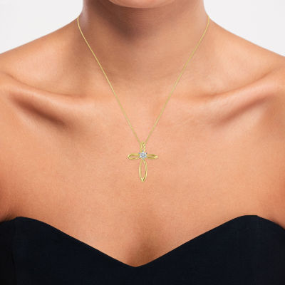 Diamond Blossom (G-H / I1-I2) Womens Diamond Accent Lab Grown White Diamond 10K Gold Cross Pendant Necklace