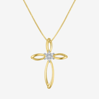 Diamond Blossom (G-H / I1-I2) Womens Diamond Accent Lab Grown White Diamond 10K Gold Cross Pendant Necklace