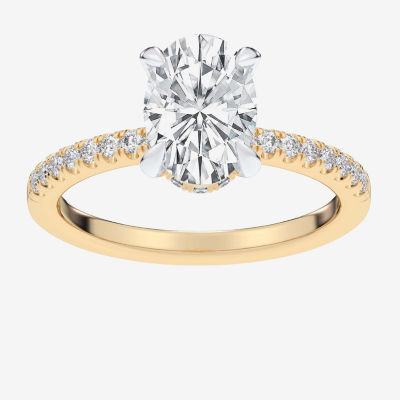 (G-H / Si1-Si2) Womens 2 1/4 CT. T.W. Lab Grown White Diamond 14K White Gold Oval Side Stone Engagement Ring