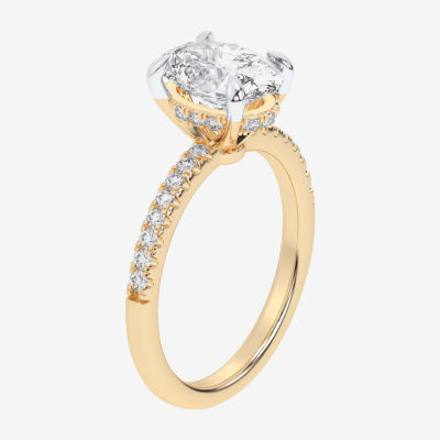 (G-H / Si1-Si2) Womens 2 1/4 CT. T.W. Lab Grown White Diamond 14K White Gold Oval Side Stone Engagement Ring