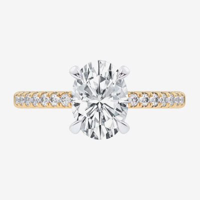 (G-H / Si1-Si2) Womens 2 1/4 CT. T.W. Lab Grown White Diamond 14K White Gold Oval Side Stone Engagement Ring