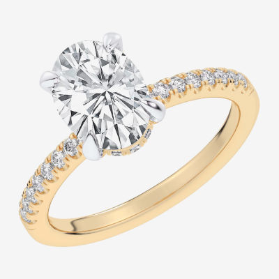 (G-H / Si1-Si2) Womens 2 1/4 CT. T.W. Lab Grown White Diamond 14K White Gold Oval Side Stone Engagement Ring