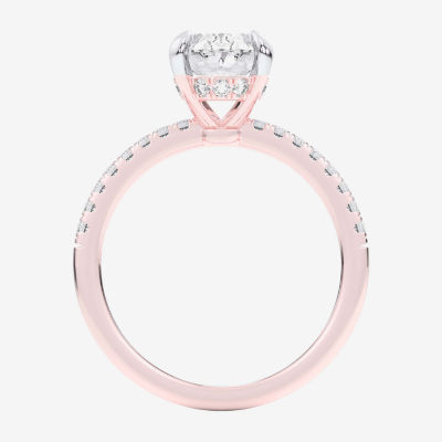 (G-H / Si1-Si2) Womens 2 1/4 CT. T.W. Lab Grown White Diamond 14K Gold Oval Side Stone Engagement Ring