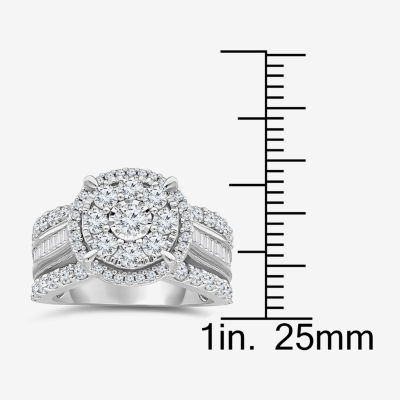 (I / I1) Womens 2 CT. T.W. Lab Grown White Diamond 10K Gold Round Side Stone Halo Engagement Ring