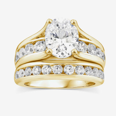 (G / Si1-Si2) Womens 4 CT. T.W. Lab Grown White Diamond 10K White Gold Oval Side Stone Bridal Set