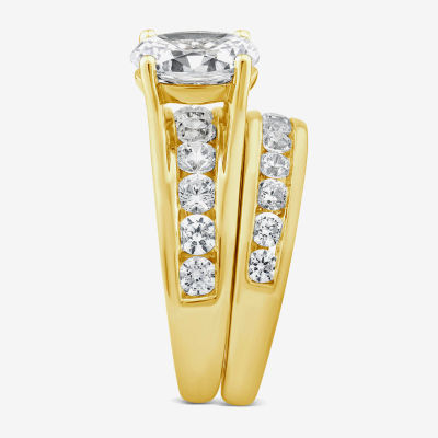 (G / Si1-Si2) Womens 4 CT. T.W. Lab Grown White Diamond 10K White Gold Oval Side Stone Bridal Set