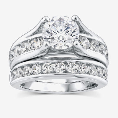 (G / Si1-Si2) Womens 4 CT. T.W. Lab Grown White Diamond 10K White Gold Round Side Stone Bridal Set