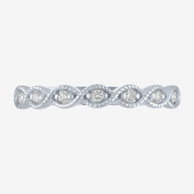 (G-H / Si2-I1) Womens 1/10 CT. T.W. Lab Grown White Diamond 10K White Gold Stackable Ring
