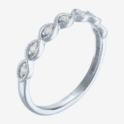 (G-H / Si2-I1) Womens 1/10 CT. T.W. Lab Grown White Diamond 10K White Gold Stackable Ring