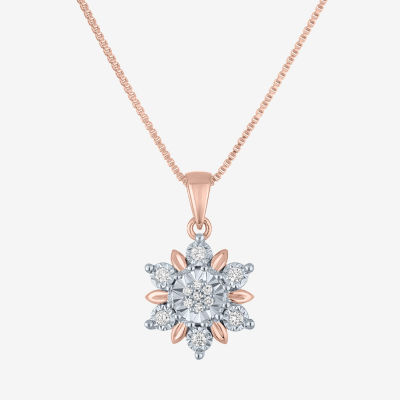 Diamond Blossom (G-H / Si2-I1) Womens 1/10 CT. T.W. Lab Grown White Diamond 14K Rose Gold Over Silver Pendant Necklace