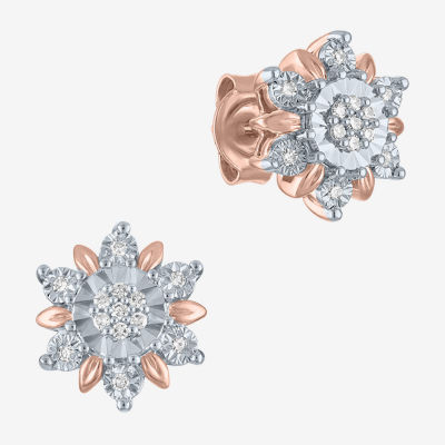 Diamond Blossom (G-H / Si2-I1) 1/10 CT. T.W. Lab Grown White Diamond 14K Rose Gold Over Silver 10.6mm Stud Earrings