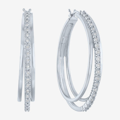 (G-H / I1-I2) 1/10 CT. T.W. Lab Grown White Diamond Sterling Silver 41mm Hoop Earrings