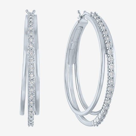 (G-H / I1-I2) Womens 1/10 CT. T.W. Lab Grown White Diamond Sterling Silver 41mm Hoop Earrings, One Size