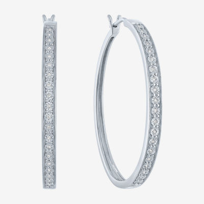 (G-H / I1-I2) 1/10 CT. T.W. Lab Grown White Diamond Sterling Silver 40mm Hoop Earrings