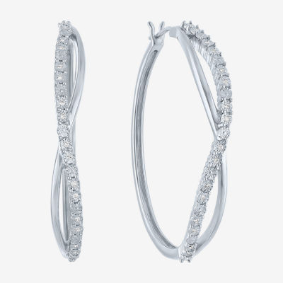 (G-H / I1-I2) 1/10 CT. T.W. Lab Grown White Diamond Sterling Silver 36mm Hoop Earrings