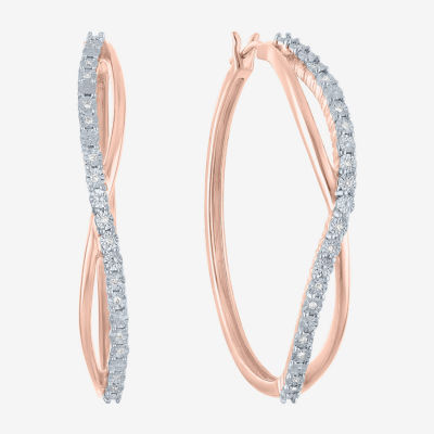 (G-H / I1-I2) 1/10 CT. T.W. Lab Grown White Diamond 14K Rose Gold Over Silver 36mm Hoop Earrings