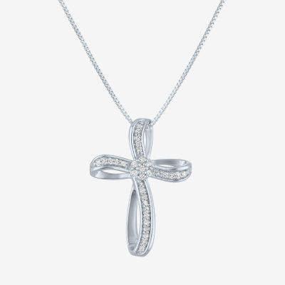 Diamond Blossom (G-H / Si2-I1) Womens 1/10 CT. T.W. Lab Grown White Diamond Sterling Silver Cross Pendant Necklace