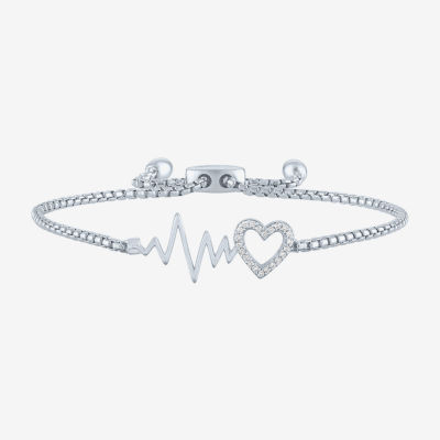 Rhythm & Muse Heart Beat (G-H / Si2-I1) Diamond Accent Lab Grown White Diamond Sterling Silver Heart Bolo Bracelet