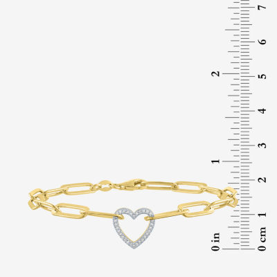 (G-H / I1-I2) Womens 14K Gold Over Silver Sterling Silver 8 Inch Paperclip Heart Chain Bracelet