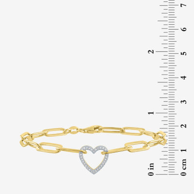 (G-H / I1-I2) 14K Gold Over Silver Sterling Silver 8 Inch Paperclip Heart Chain Bracelet