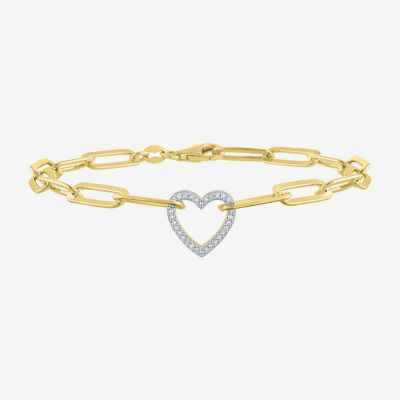 (G-H / I1-I2) 14K Gold Over Silver Sterling Silver 8 Inch Paperclip Heart Chain Bracelet