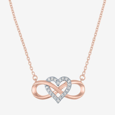 (G-H / I1-I2) Womens 1/10 CT. T.W. Lab Grown White Diamond 14K Rose Gold Over Silver Heart Infinity Pendant Necklace