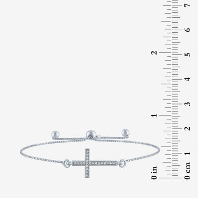 Sideways (G-H / Si2-I1) 1/10 CT. T.W. Lab Grown White Diamond Sterling Silver Cross Bolo Bracelet