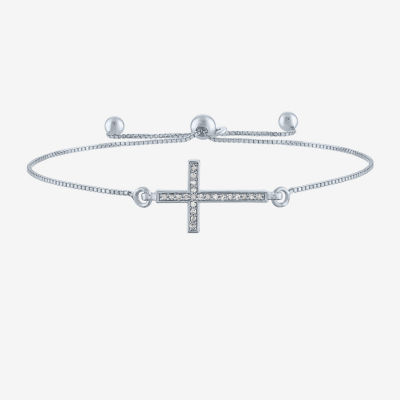 Sideways (G-H / Si2-I1) 1/10 CT. T.W. Lab Grown White Diamond Sterling Silver Cross Bolo Bracelet