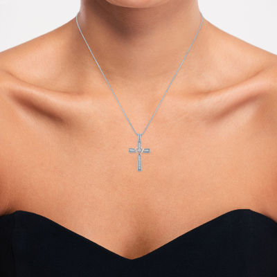 (G-H / I1-I2) Womens 1/10 CT. T.W. Lab Grown White Diamond Sterling Silver Cross Pendant Necklace