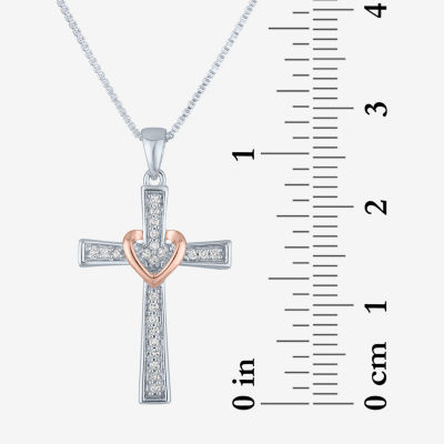 (G-H / I1-I2) Womens 1/10 CT. T.W. Lab Grown White Diamond Sterling Silver Cross Pendant Necklace